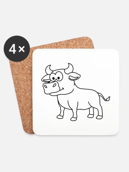 Stier Comic Tier - Untersetzer (4er-Set) - Weiß
