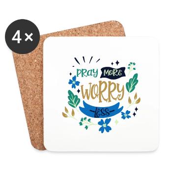 Christianity Pray More Worry Less Christian Gifts - Coasters (set of 4) - white - Front