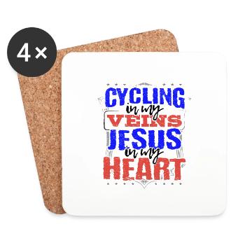 Cyclist Gift Cycling is in My Veins Jesus is in - Coasters (set of 4) - white - Front