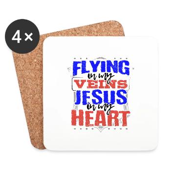 Flying Pilot Gift Flying is in My Veins Jesus is - Coasters (set of 4) - white - Front