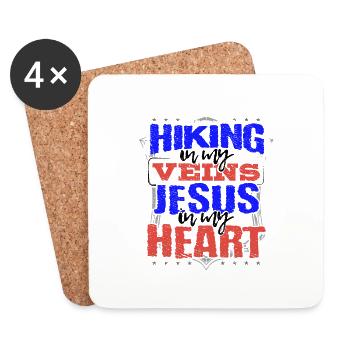 Hiker Gift Hiking is in My Veins Jesus is in My - Coasters (set of 4) - white - Front