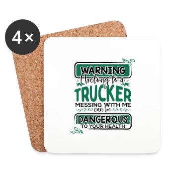 Truckers Wife Gifts Warning Belong to a Trucker - Coasters (set of 4) - white - Front