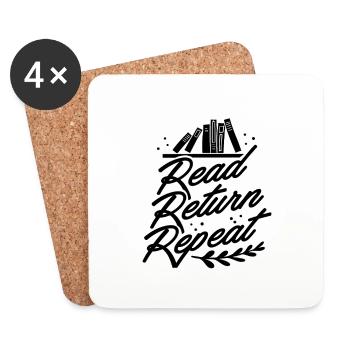 Librarian Gift Read Return Repeat Book Lover Gifts - Coasters (set of 4) - white - Front