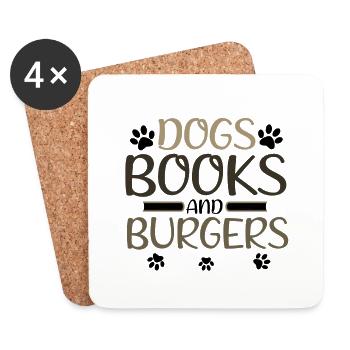 Leser Geschenk Hunde Bücher und Burger Hund Liebhaber Geschenke - Untersetzer (4er-Set) - Weiß - Vorne