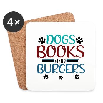 Leser Geschenke Hunde Bücher und Burger Hund Liebhaber - Untersetzer (4er-Set) - Weiß - Vorne