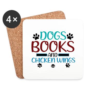 Buch Lover Geschenk Hunde Bücher und Chicken Wings Geschenke - Untersetzer (4er-Set) - Weiß - Vorne