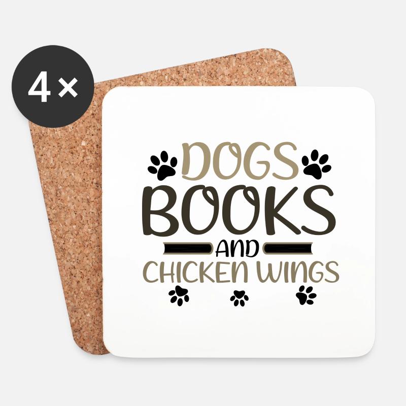 Buch Lover Geschenke Hunde Bücher und Hühnerflügel - Untersetzer (4er-Set) - Weiß
