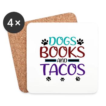 Book Lover Gifts Dogs Books and Tacos Gift for - Coasters (set of 4) - white - Front