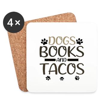 Book Lover Gifts Dogs Books and Tacos Gift for - Coasters (set of 4) - white - Front