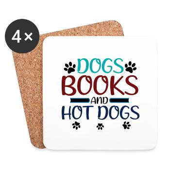 Dog Lover Gifts Dogs Books and Hot Dogs - Coasters (set of 4) - white - Front