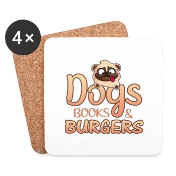 Leser Geschenk Hunde Bücher Burger Spaß Burger Liebhaber - Untersetzer (4er-Set) - Weiß - Vorne