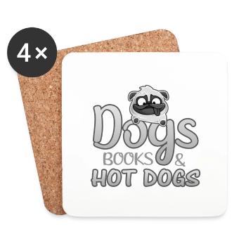 Dog Lover Gifts Dogs Books and Hot Dogs - Coasters (set of 4) - white - Front