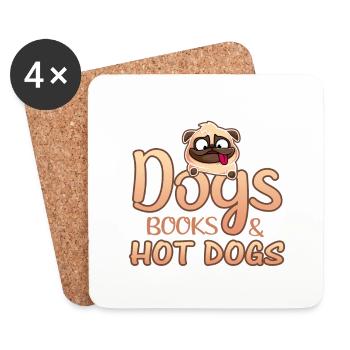 Dog Lover Gift Dogs Livres et Hot-Dogs - Dessous de verre (lot de 4) - blanc - Devant