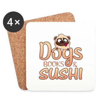 Dog Lover Cadeaux Chiens Livres et Sushis - Dessous de verre (lot de 4) - blanc - Devant