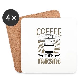 Cadeaux d’infirmière Café d’abord, puis Cadeaux d’allaitement - Dessous de verre (lot de 4) - blanc - Devant