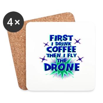 Drone Pilot Gift First Drink Coffee Fly Drone - Coasters (set of 4) - white - Front