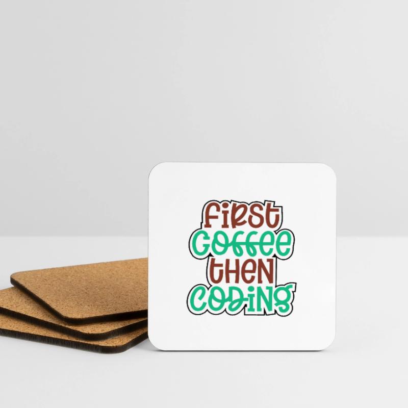 Coder Gift First Coffee puis Coding Gift Idea Dessous de verre (lot de 4)