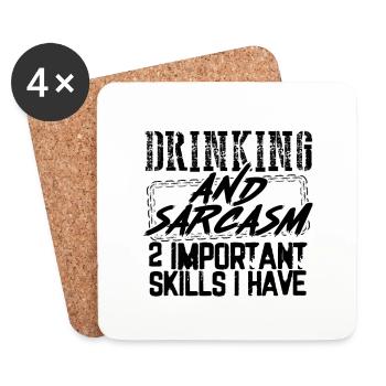 Trinkgeschenke Trinken und Sarkasmus 2 wichtig - Untersetzer (4er-Set) - Weiß - Vorne