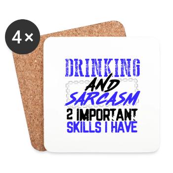 Trinkgeschenk Trinken und Sarkasmus 2 wichtig - Untersetzer (4er-Set) - Weiß - Vorne
