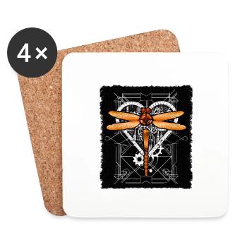 Steampunk Dragonfly Vintage Gears Goth Gift - Coasters (set of 4) - white - Front
