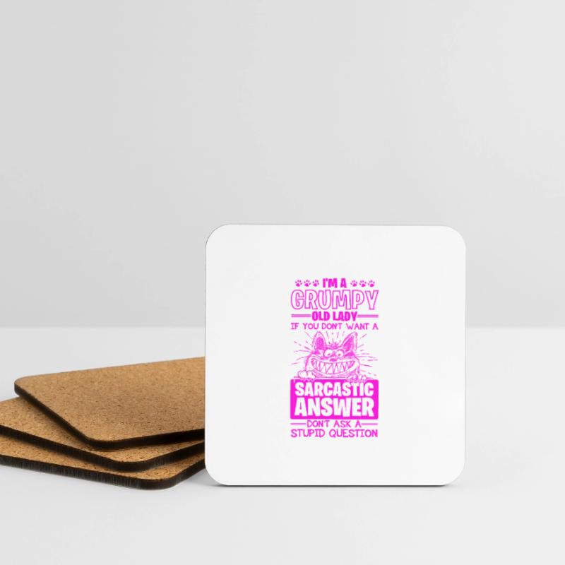 Grumpy Old Lady Sarcastic Answer to Stupid Coasters (set of 4)