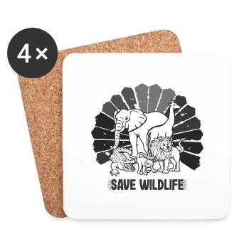 Save Wildlife Gifts Vintage Wild Animals Go Green - Dessous de verre (lot de 4) - blanc - Devant
