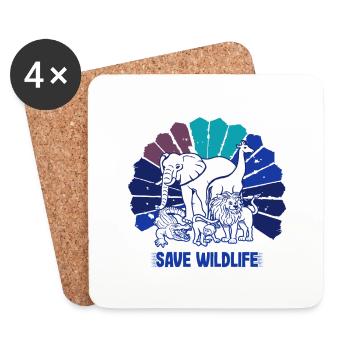 Save Wildlife Gifts Vintage Wild Animals Go Green - Dessous de verre (lot de 4) - blanc - Devant