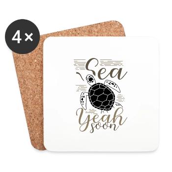 Mer oui Bientôt Tortue de Mer Humour Tortue Amoureux Cadeau - Dessous de verre (lot de 4) - blanc - Devant