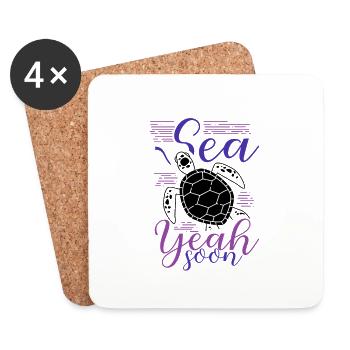 Mer oui Bientôt Tortue de Mer Humour Tortue Amoureux Cadeau - Dessous de verre (lot de 4) - blanc - Devant