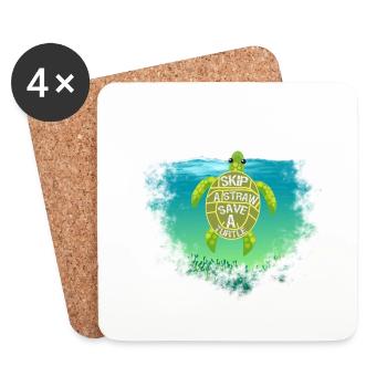 Sea Turtle Conservation Geschenk Überspringen Sie einen Strohhalm Save a - Untersetzer (4er-Set) - Weiß - Vorne