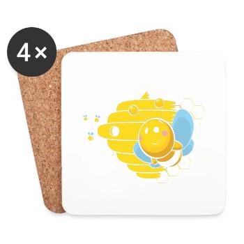 Mignon abeille et abeille abeille abeille cadeau - Dessous de verre (lot de 4) - blanc - Devant