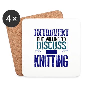 Cadeau de tricot introverti prêt à discuter - Dessous de verre (lot de 4) - blanc - Devant