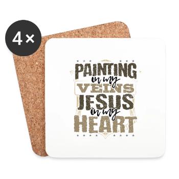 Peintre Cadeau Peinture dans mes veines Jésus est dans mon - Dessous de verre (lot de 4) - blanc - Devant