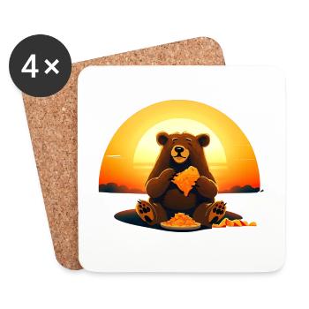 Bär beim Nacho Essen im Sonnenuntergang - Untersetzer (4er-Set) - Weiß - Vorne