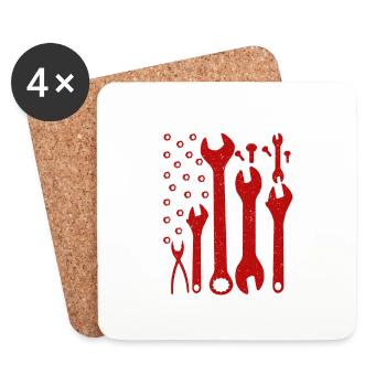 Patriotic Mechanic Gift American Flag Made of - Coasters (set of 4) - white - Front