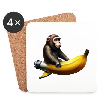 Rocket Banana Monkey Astronaut - Coasters (set of 4) - white - Front