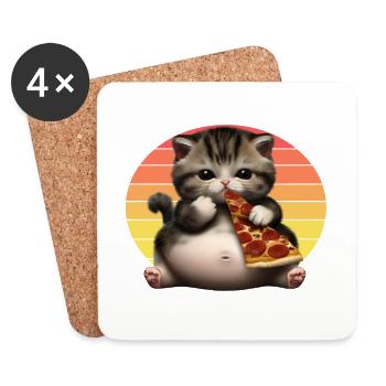 Pizza lover cat - Coasters (set of 4) - white - Front