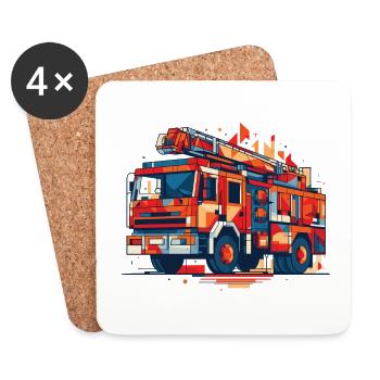 Polygon Fire Truck with Turntable Ladder Fire Brigade - Coasters (set of 4) - white - Front