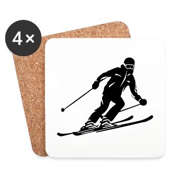 Ski Fahren Skiing Mann Silhouette - Untersetzer (4er-Set) - Weiß - Vorne