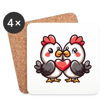 Huhn Paar Verliebt Tier Valentinstag - Untersetzer (4er-Set) - Weiß - Vorne