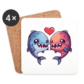 Piranha Couple Fish In Love Animal Valentine's Day - Coasters (set of 4) - white - Front