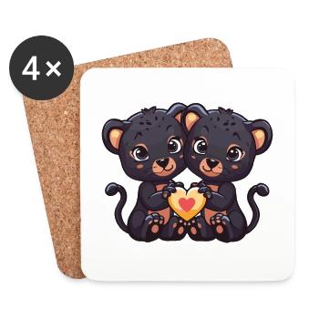 Panther Paar Verliebt Valentinstag - Untersetzer (4er-Set) - Weiß - Vorne