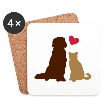 Friends forever - dog and cat - heart gift - Coasters (set of 4) - white - Front