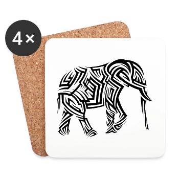 Tatouage tribal d’éléphant - Dessous de verre (lot de 4) - blanc - Devant