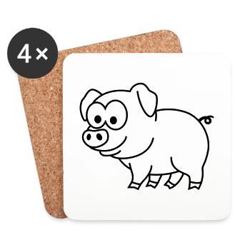 Pig Comic Animal - Coasters (set of 4) - white - Front