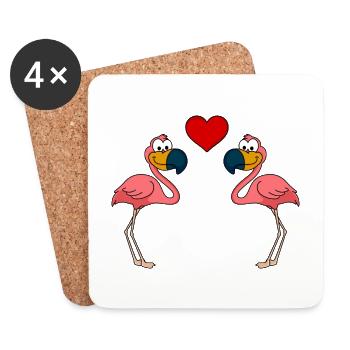 Flamingo Comic Paar liebe - Untersetzer (4er-Set) - Weiß - Vorne