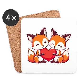 Fuchs Paar Verliebt Tier Valentinstag - Untersetzer (4er-Set) - Weiß - Vorne