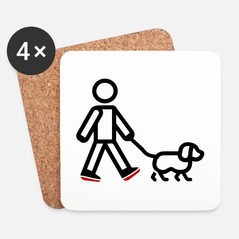 Gassi Gehen Hund - Untersetzer (4er-Set) - Weiß