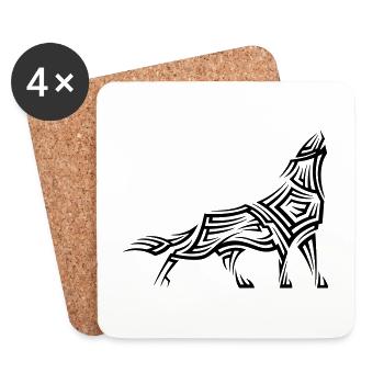 Wolf Tribal Tattoo - Coasters (set of 4) - white - Front