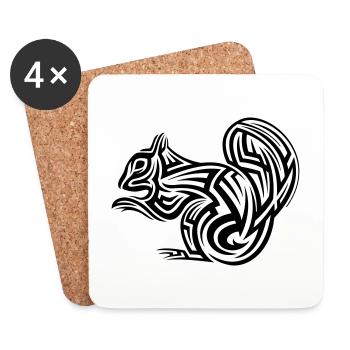 Tatouage tribal d’écureuil - Dessous de verre (lot de 4) - blanc - Devant
